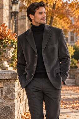 Geoffrey Beene Mens 46R Black Gray Textured Cotton Velvet Blazer 3 Button